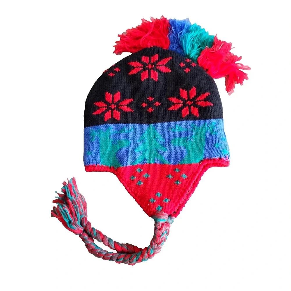 Vintage Obyermeyer‎ Prancer Ski Hat Preschool Size S/ M Acrylic Knit Ear Flaps